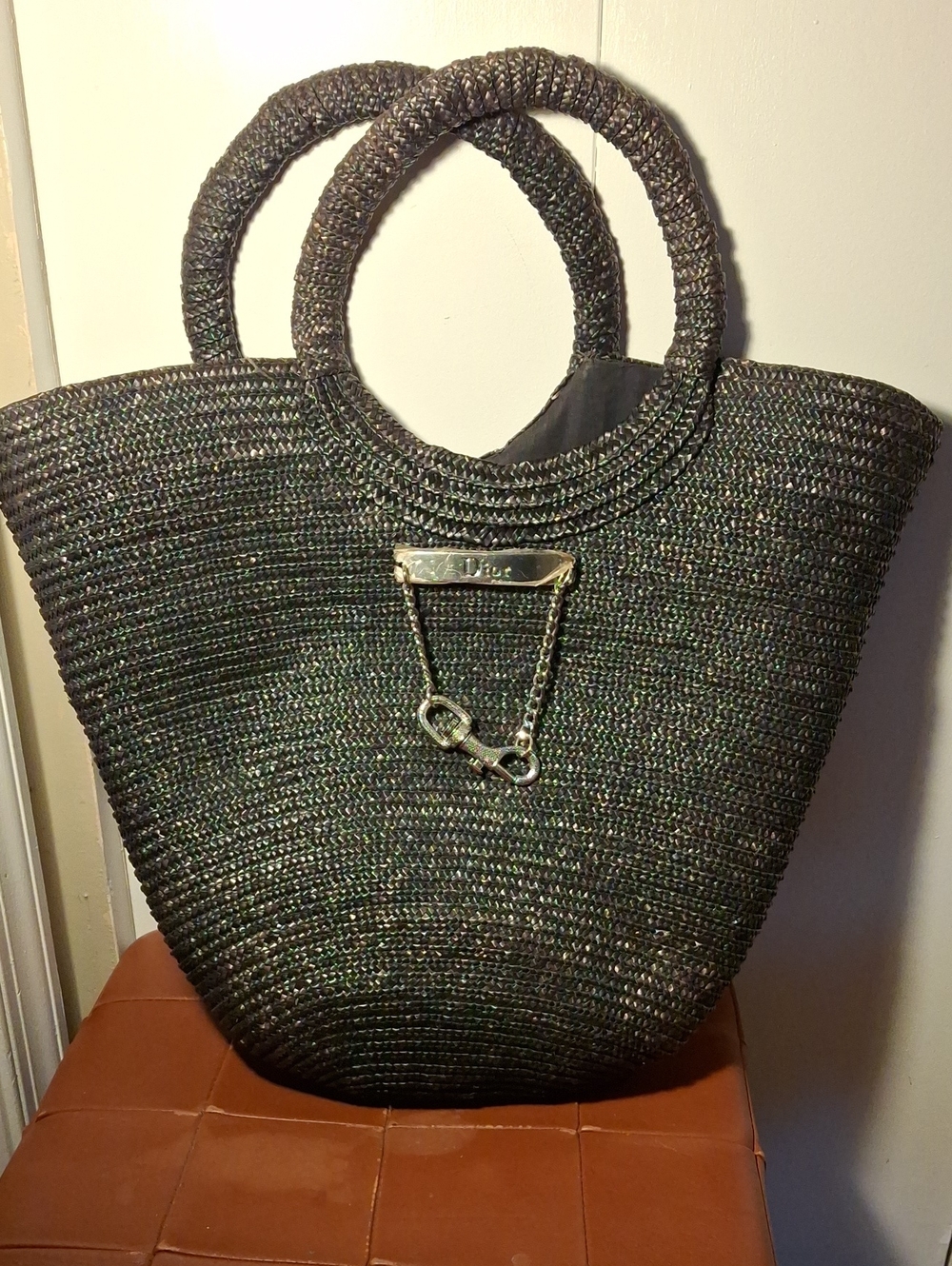 Upcycle Dior Black Woven Round-Handle Tote Bag